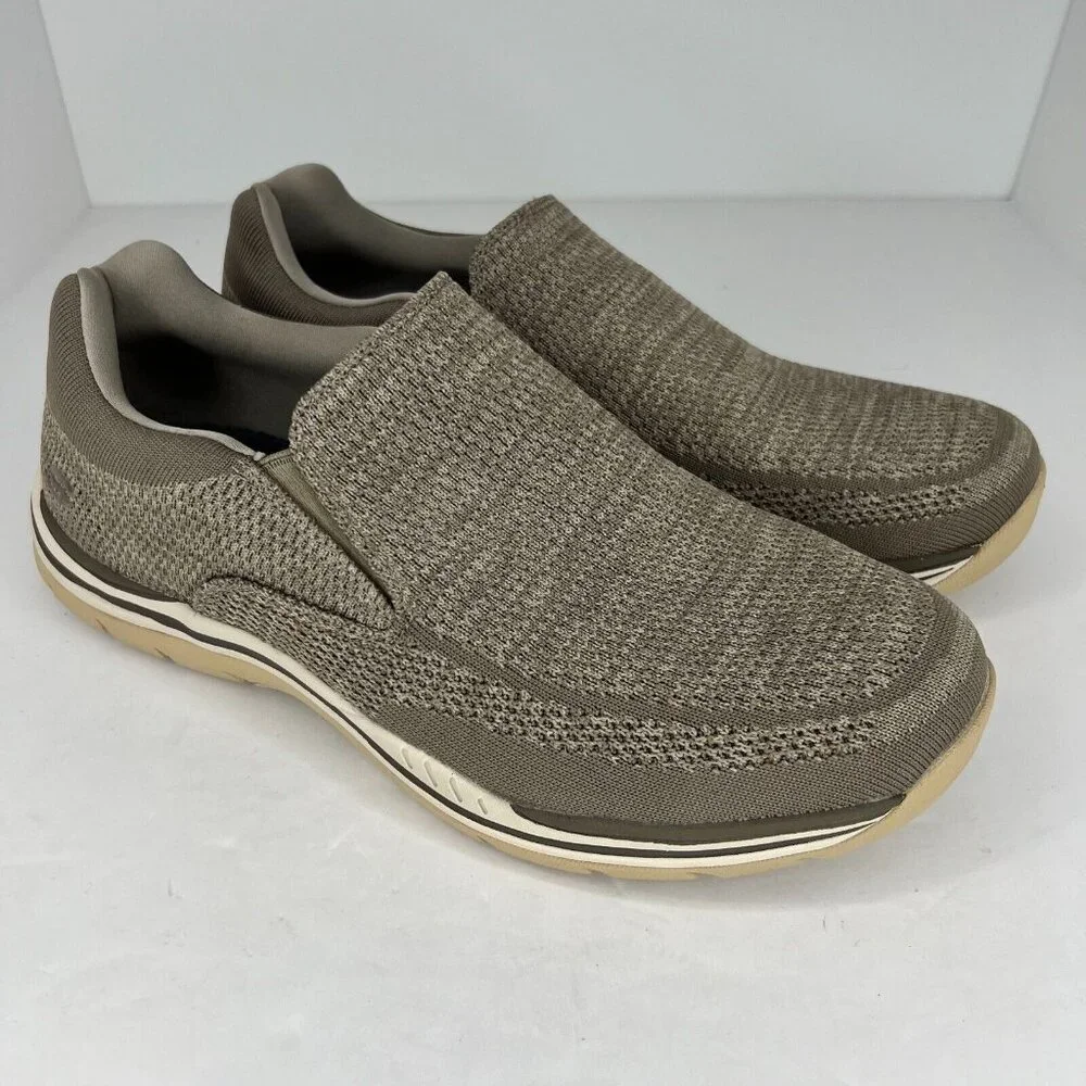 Skechers Mens 65086EWW Taupe Memory Foam Relaxed Fit Size 11.5 Slip-on Sneakers
